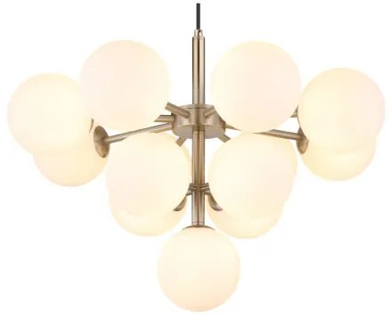Globo 56143-13N Függeszték fém matt nikkel, fehér színű üveg gömbök, fekete textil kábel, ø: 560mm, M: 1200mm, 13x G9 LED 5W 230V izzók nélkül