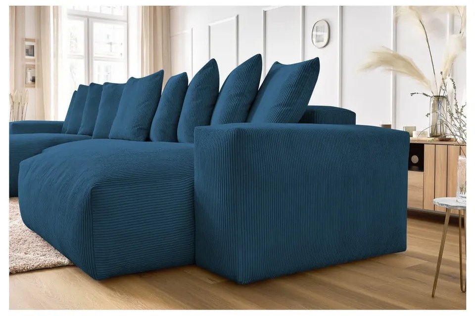Sötétkék kordbársony sarokkanapé Voltaire – Bobochic Paris