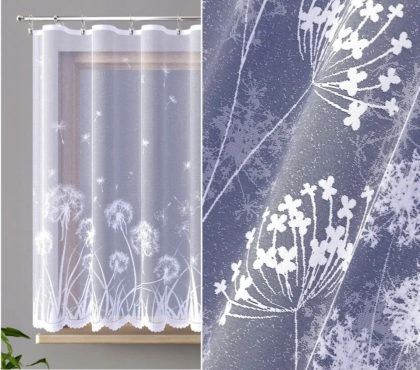 Pitypang jacquard függöny, fehér 400x175cm méret (szegélyekkel)