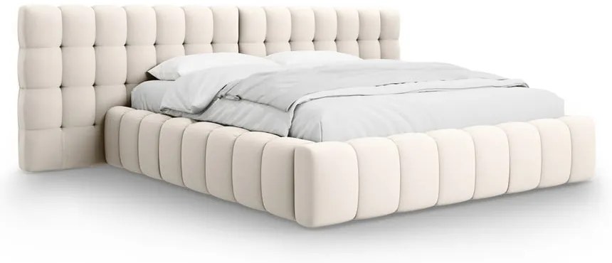 Krémszínű kárpitozott ágyneműtartós franciaágy ágyráccsal 200x200 cm Mamaia – Micadoni Home