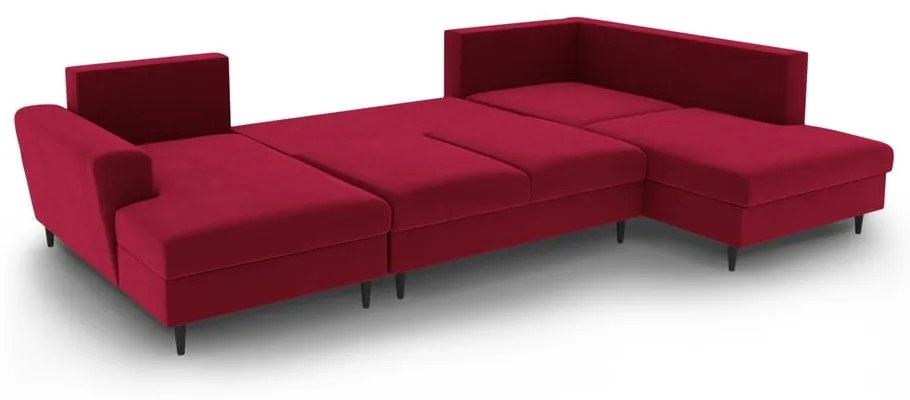 Piros bársony kinyitható tárolóhelyes sarokkanapé (jobb oldali-U alakú) Kyoto – Cosmopolitan Design