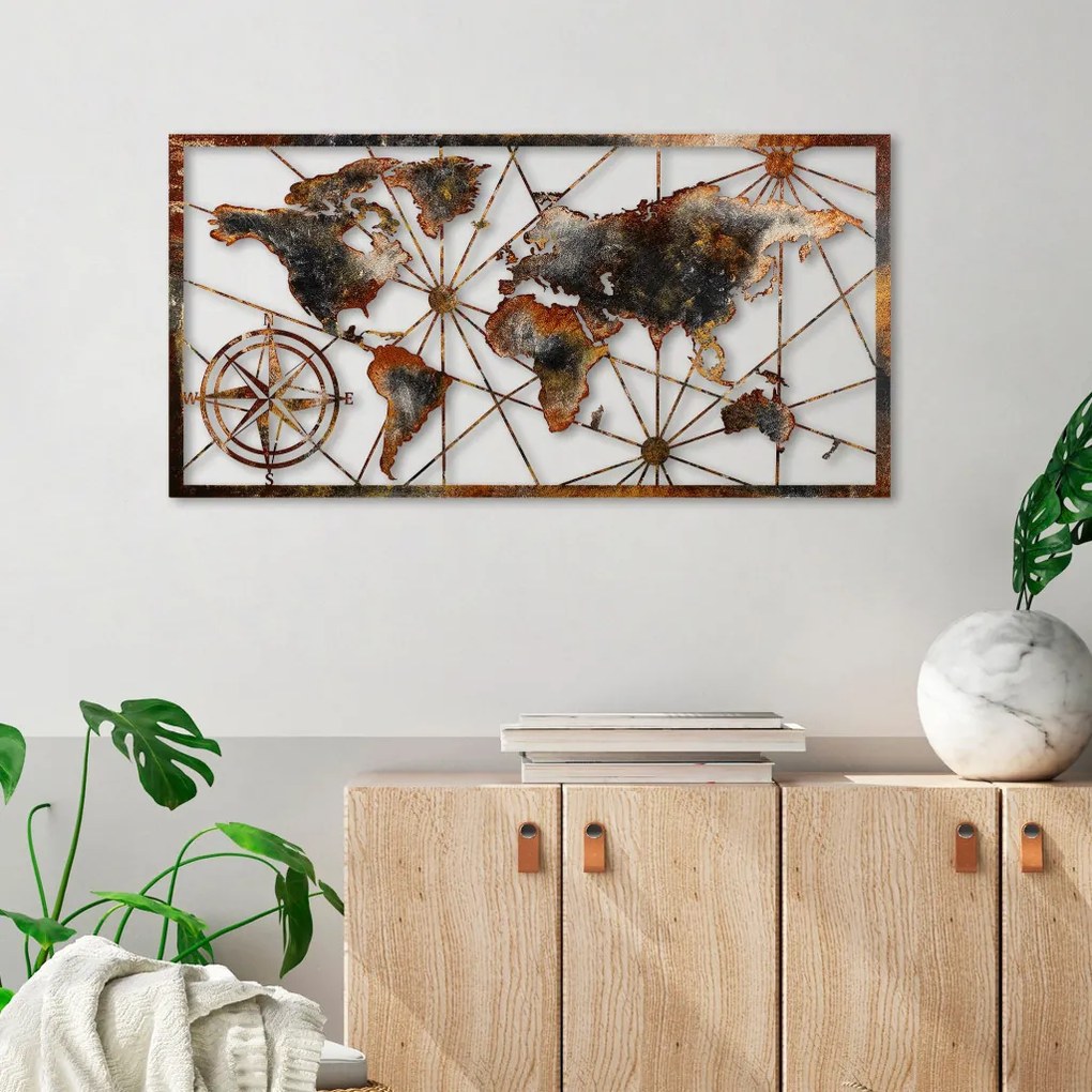 World Map Large - 3 fém világtérkép faldekoráció