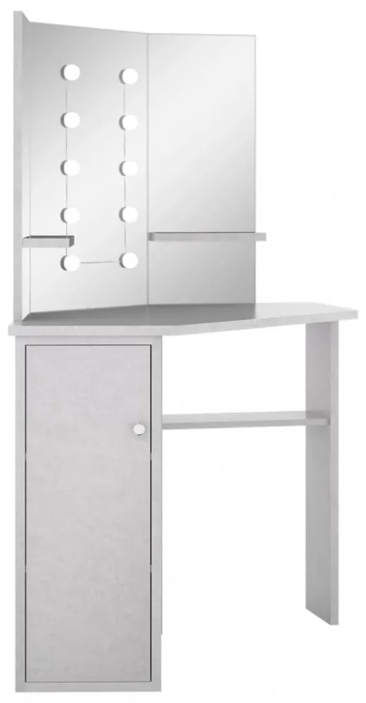 betonszürke sarok-fésülködőasztal LED-del 111x54x141,5 cm