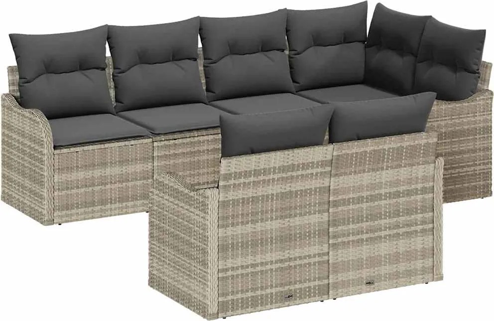 vidaXL Kerti Kanapé Szett párnával 7 pcs Világosszürke Poli rattan