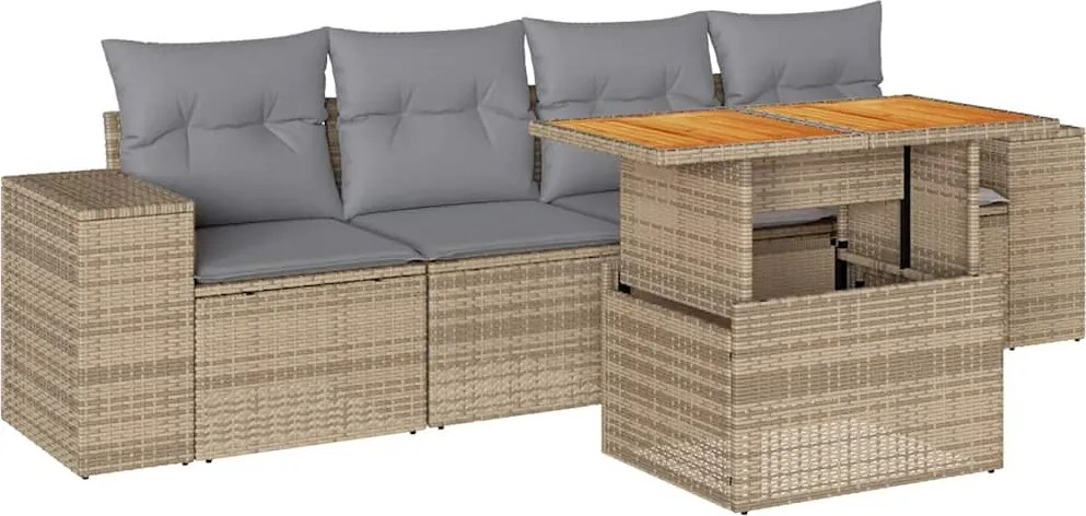 vidaXL 5 részes bézs polyrattan kerti ülőgarnitúra párnákkal