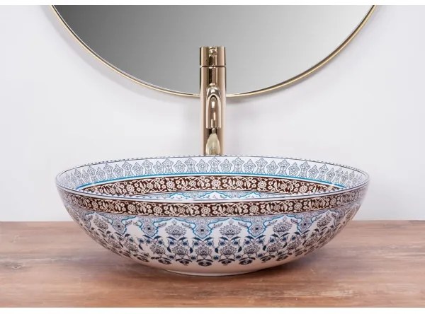 REA-U0267 - ARTE ráépíthető mosdó, átmérő 40 cm, kerámia, ornamentális mintázattal