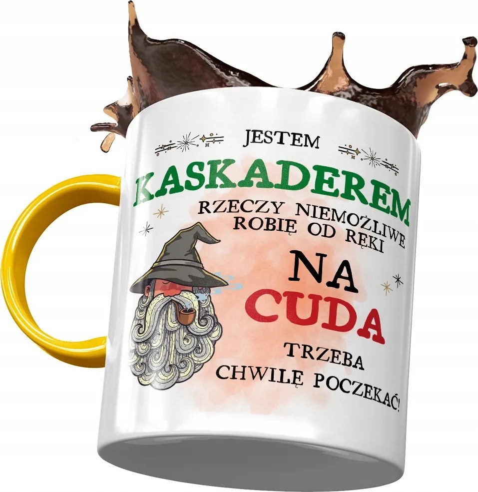 Sárga Bögre Kaszkadőrnek A Csodákra Várni kell Nyomtatott Fotóval