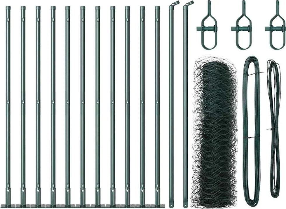 vidaXL Kerítésoszlop Zöld 25 x 0,4 m (36 mm rács) Acél és PVC