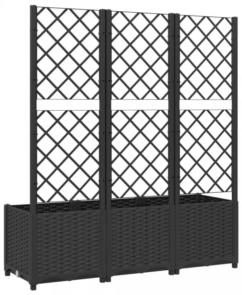 fekete polipropilén rácsos kerti ültetőláda 120 x 40 x 136 cm