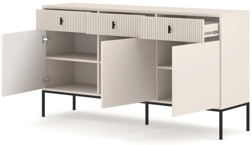 Komód 3 ajtóval és 3 fiókkal kasmír színben fekete elemekkel fekete fogantyúkkal – MAGGIORE MA03