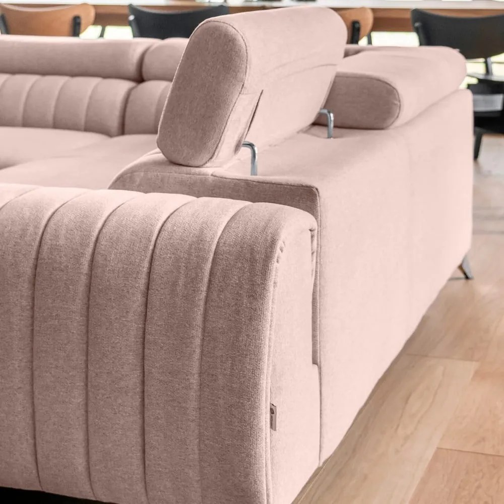 Rózsaszín kinyitható-tárolóhelyes sarokkanapé (bal oldali-U alakú) Louis – ELTAP