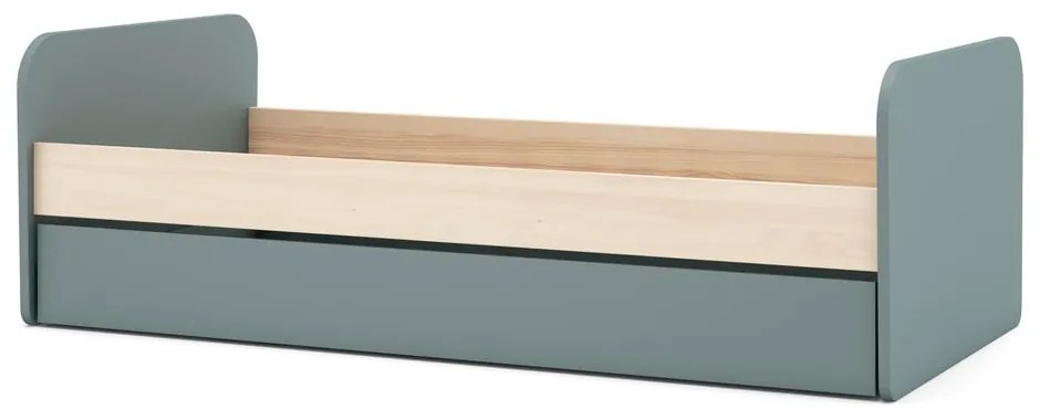 Natúr színű-szürkészöld ágyneműtartós gyerekágy kihúzható pótággyal ágyráccsal 90x200 cm borovi fenyő dekorral Esteban – Marckeric