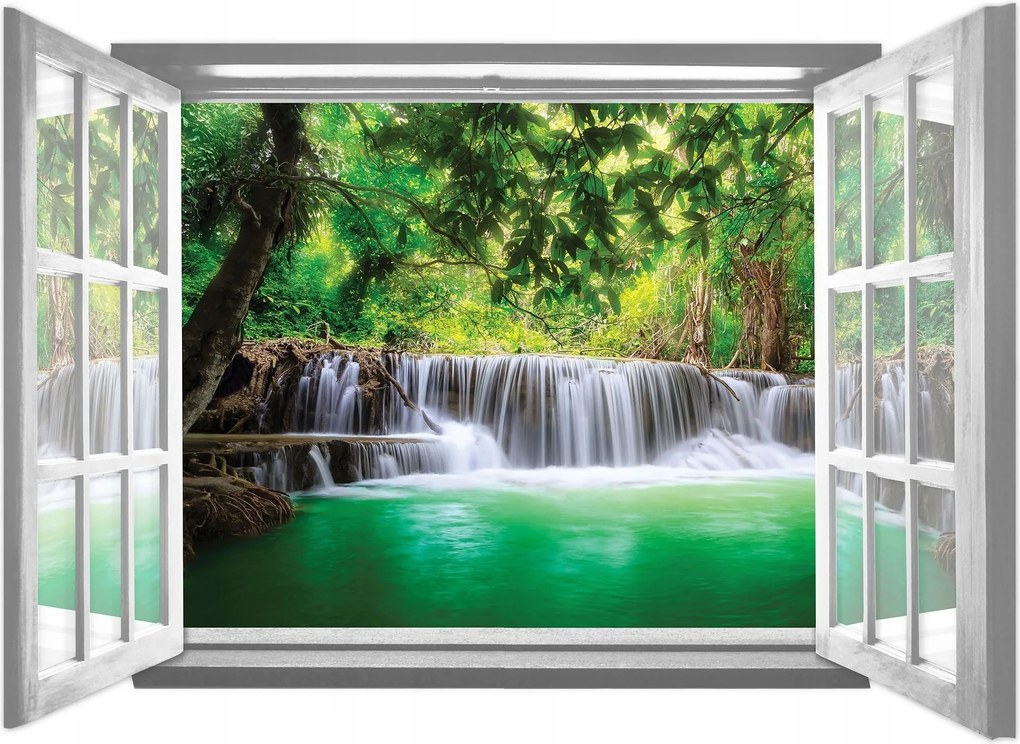Fotótapéta flizelina Vízesés az ablakon Paradicsomi sarok Természet 201x145 +ragasztó