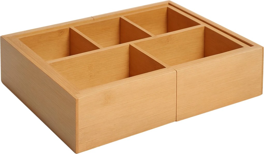 HOMCOM Tároló Doboz Fiók Szervező Bővíthető Bambusz Természetes 24,6 x 17,6 x 7 cm | Aosom