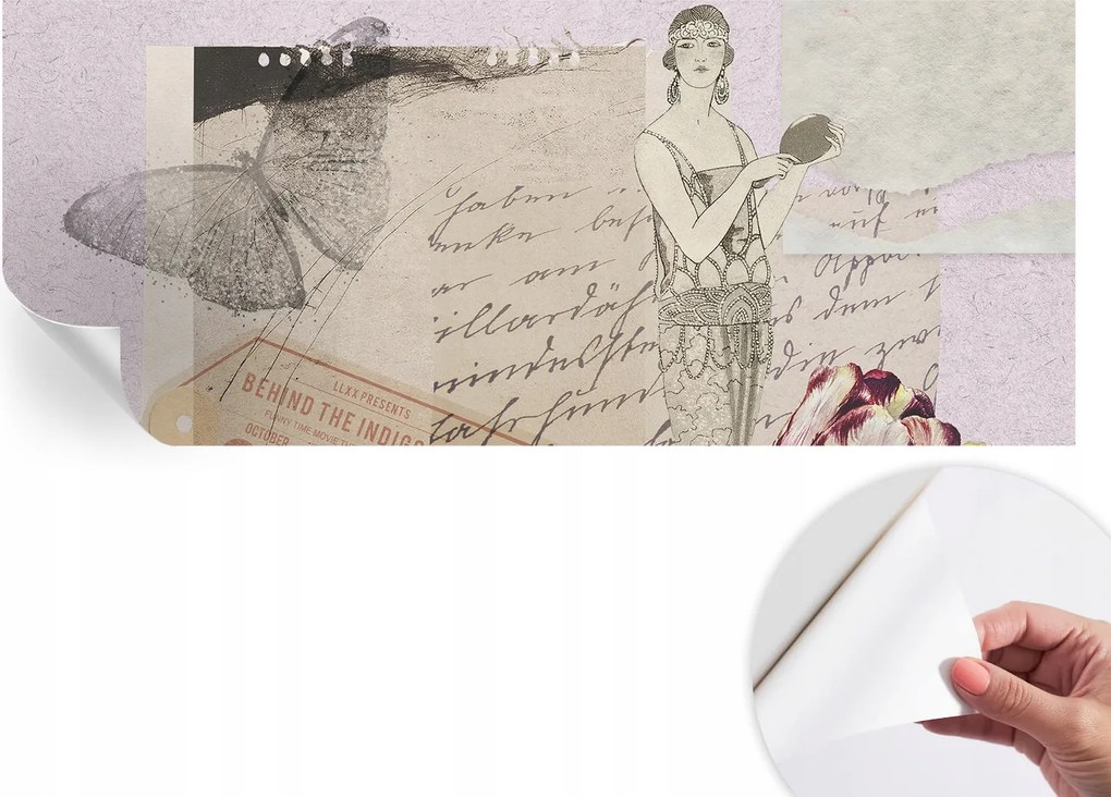 Öntapadós tapéta Fali furnér 3D hatás Nosztalgikus kollázs 250x104 cm