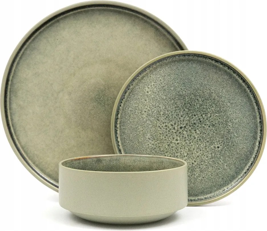 Étkészlet 18DB-OS Zöld Khaki 6 Személyes Fényes Matt Modern