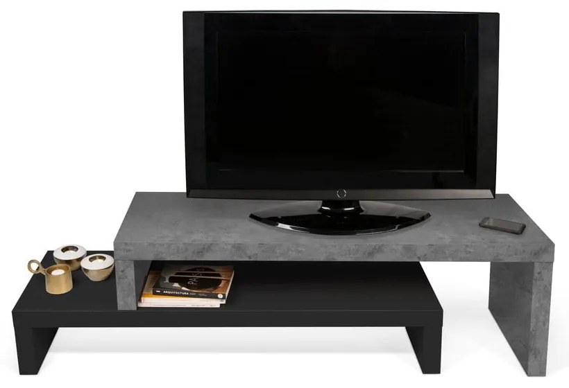 Cliff fekete dupla TV állvány beton dekorral, 125 x 20 cm - TemaHome