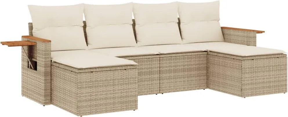 vidaXL 6 részes bézs polyrattan kerti ülőgarnitúra párnával