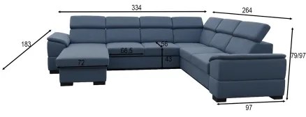 Ággyá nyitható ülőgarnitúra univerzális U-alakú sarokkal és tárolóval GRANADA kék