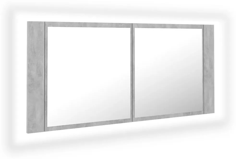 Betonszürke akril LED-es tükrös fürdőszobaszekrény 100x12x45 cm