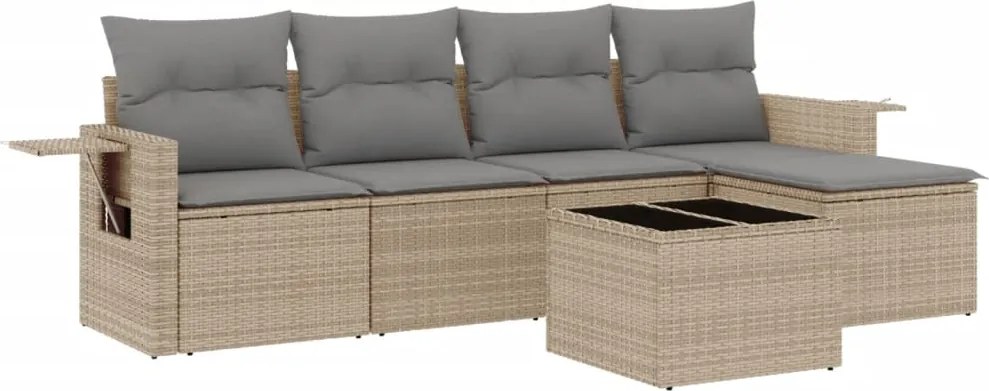 vidaXL 6 részes bézs polyrattan kerti ülőgarnitúra párnával