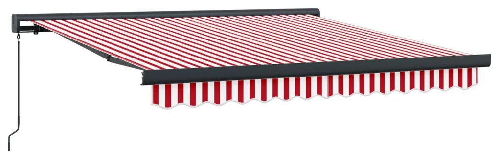 Kézi Behúzható Napellenző Piros és Fehér Csík 300x250 cm