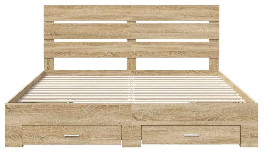 vidaXL Ágykeret fiókkal fejtámlával Sonoma tölgy 200 x 200 cm Faanyag