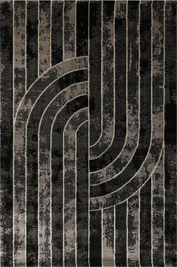 Fekete Arany Csíkos Sűrű Dörzsölt Szőnyeg Kashmir Nappaliba 120x170 cm