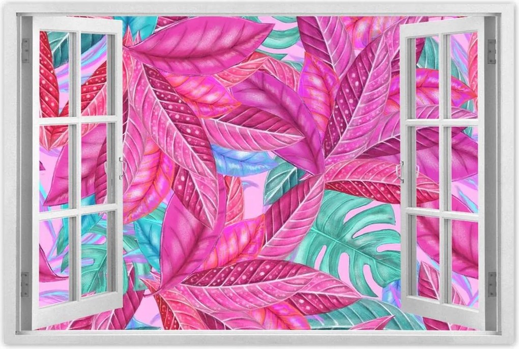 Poszterek 90x60 Rózsaszín fújt levelek