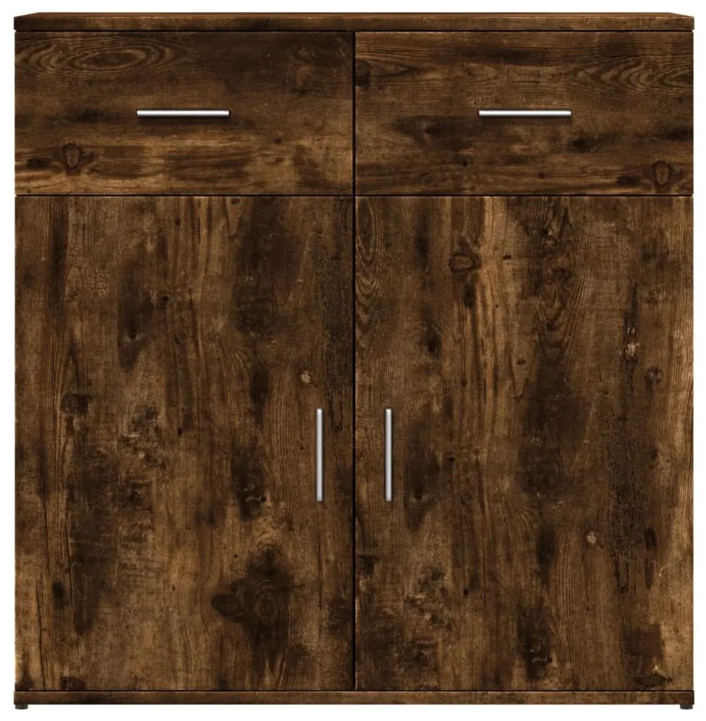 2 db füstös tölgy színű szerelt fa tálalószekrény 79x38x80 cm