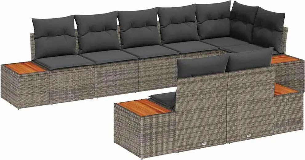 vidaXL Kerti Kanapé Szett párnával tárolóval 8 pcs Szürke Polyrattan