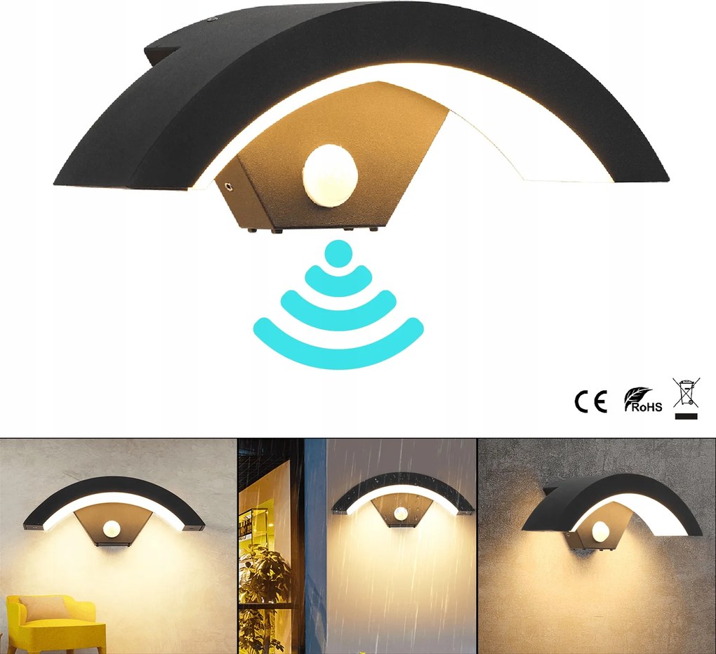 18W Kültéri Led Fali Lámpa Bejárati Ajtó Felett mozgásérzékelővel