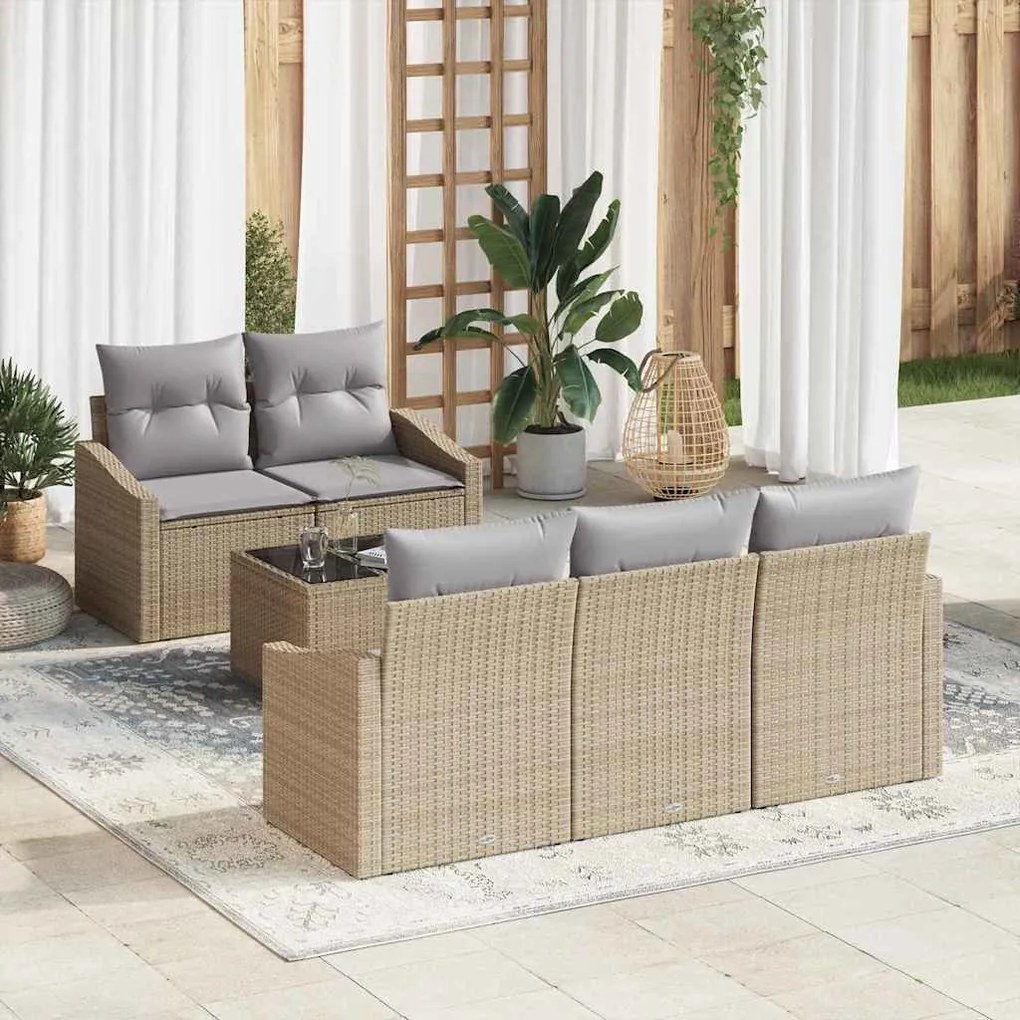 Kerti Kanapé Szett 6 pcs Beige és Világosszürke 55 x 55 x 37 cm