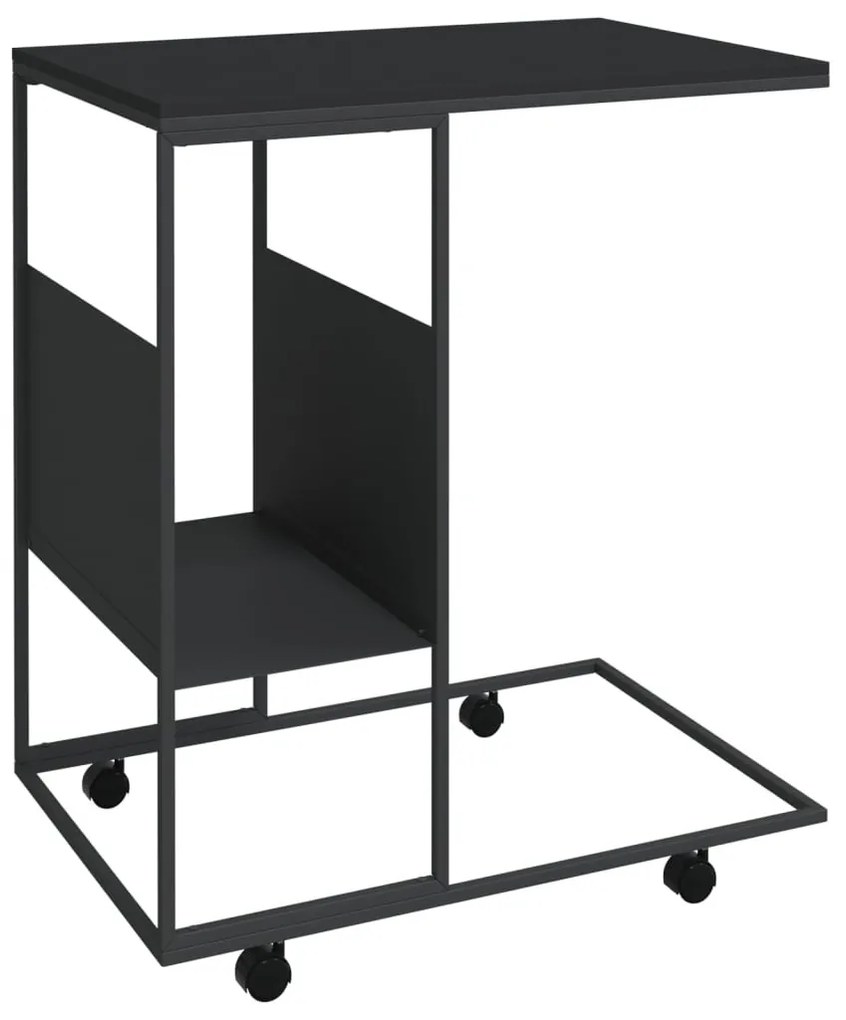 Fekete szerelt fa kisasztal kerekekkel 55x36x63,5 cm