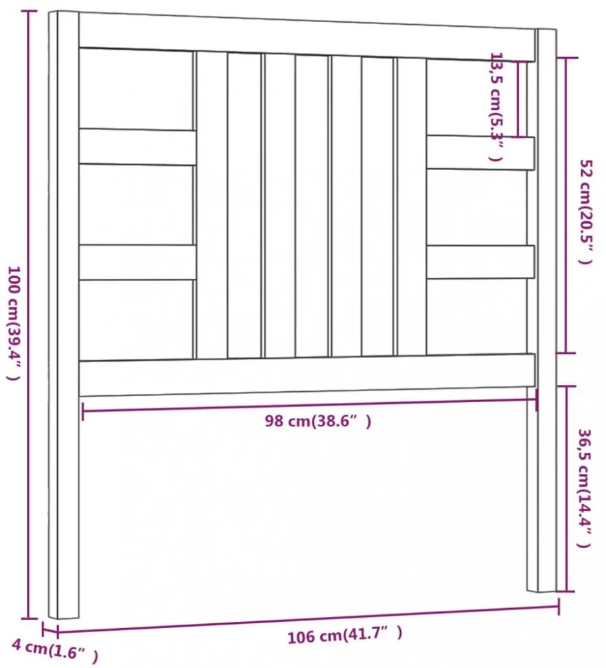 szürke tömör fenyőfa ágyfejtámla 106 x 4 x 100 cm