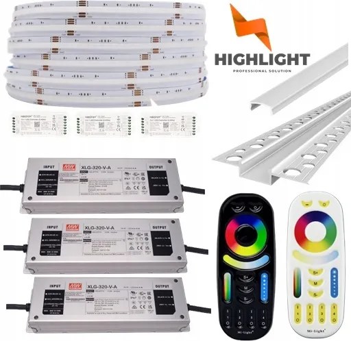 50m Led szalag szett Cob Rgbw 16W/24V IP65 profil GK6-3 C1 tejüveg