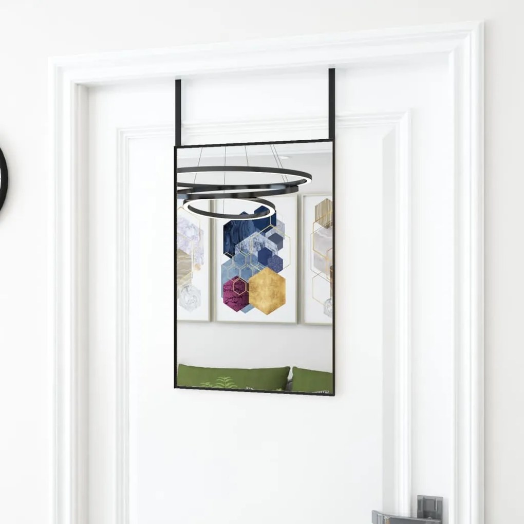 fekete üveg és alumínium ajtótükör 40x60 cm