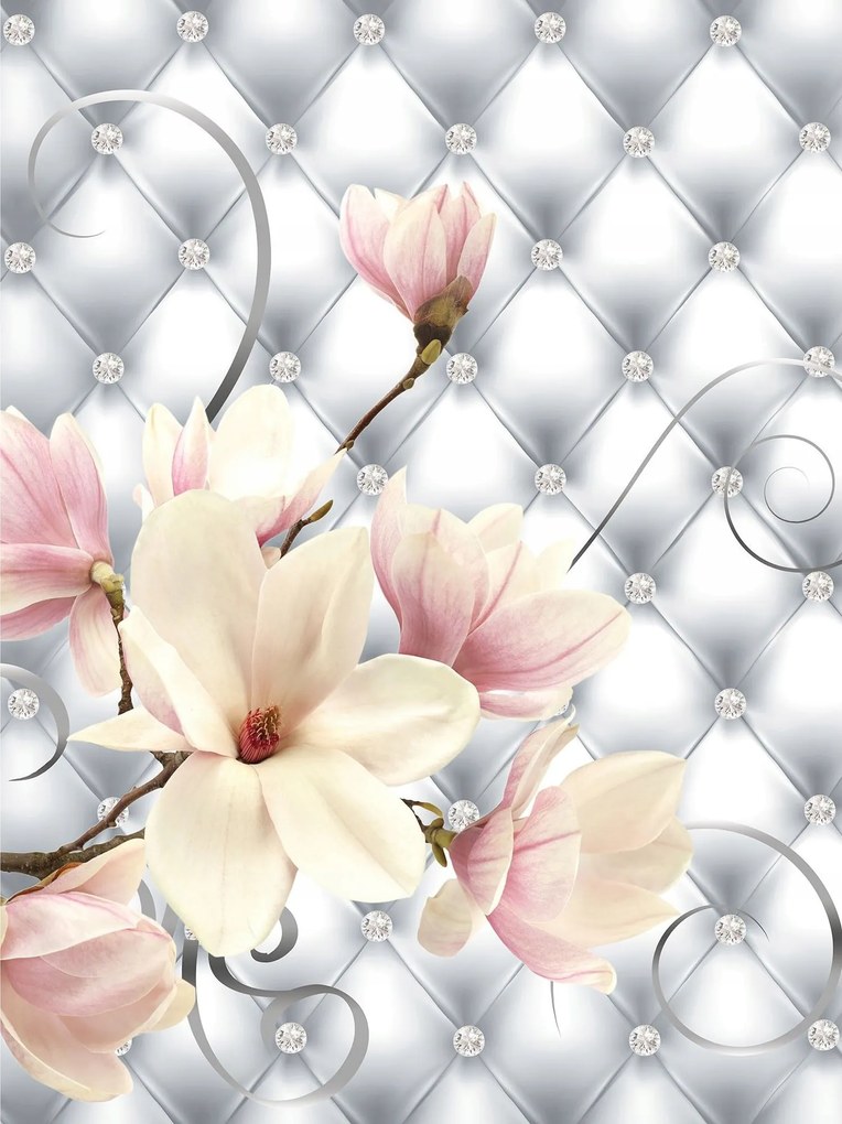 Fotótapéta Magnólia Ezüst Gyémánt Virágzó Elegancia 184x254 +ragasztó