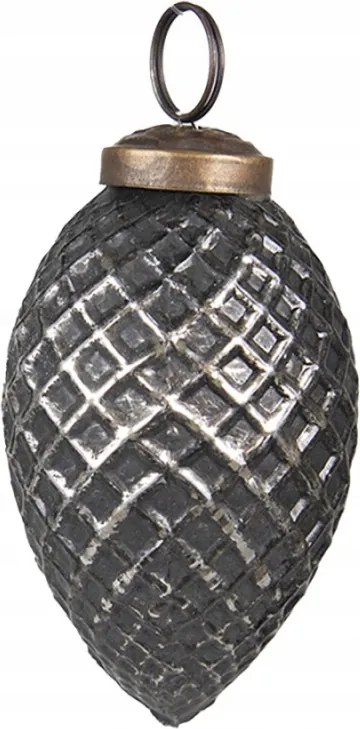 Fekete-ezüst antik kúp alakú üvegdísz 4x7 cm