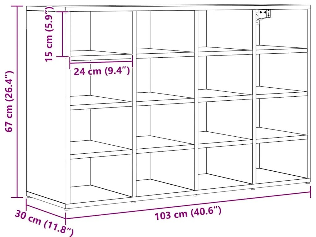 Cipősszekrény polcokkal kézműves tölgy 103 x 30 x 67 cm Faanyag