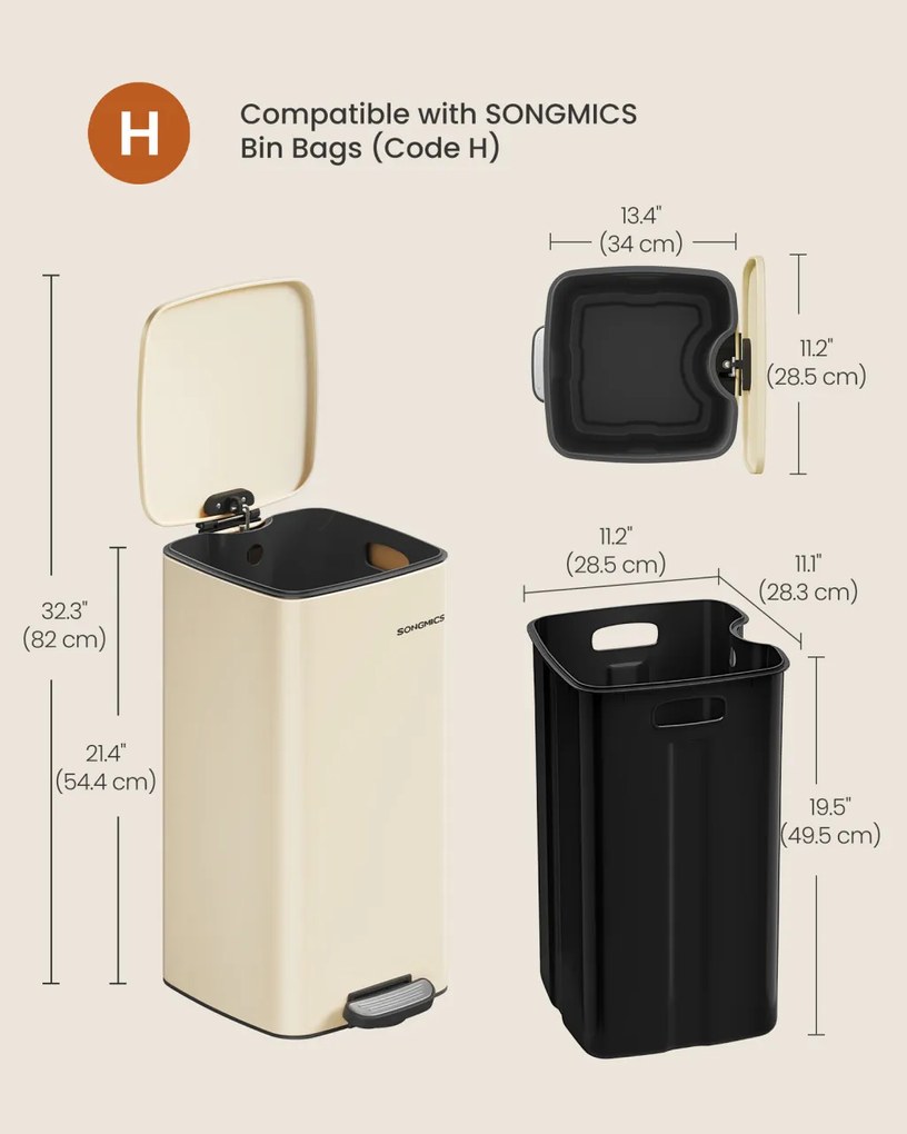 Konyhai szemetes, 30L, rozsdamentes acél, homok bézs