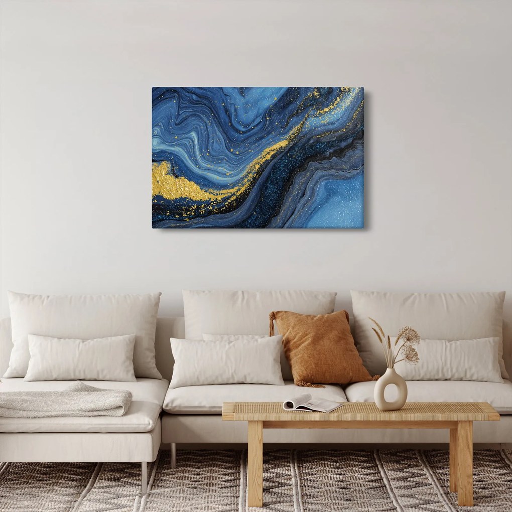 Kép - Kék-arany absztrakció (90x60 cm)