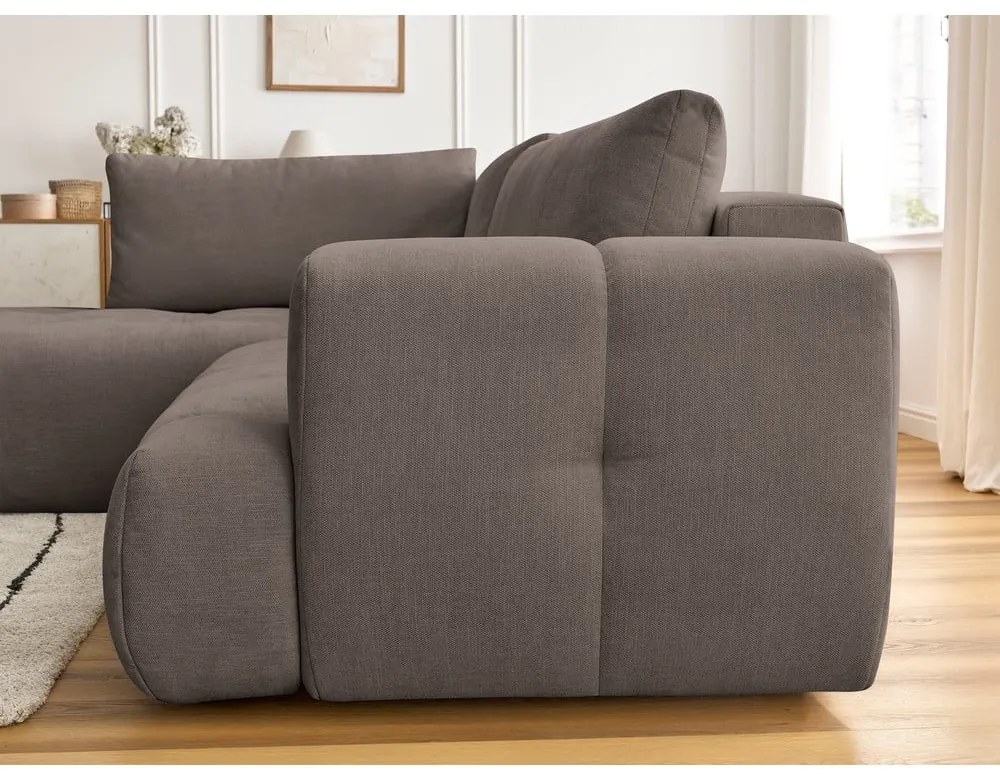 Szürkésbarna kinyitható-tárolóhelyes sarokkanapé (bal oldali-L alakú) Fuji – Bobochic Paris