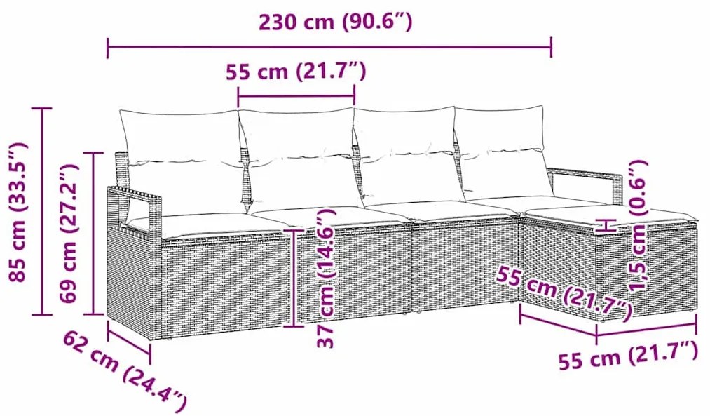 Kanapé Szett 5 pcs Szürke polirattan