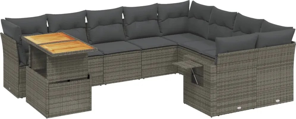 vidaXL 10 részes szürke polyrattan kerti ülőgarnitúra párnákkal