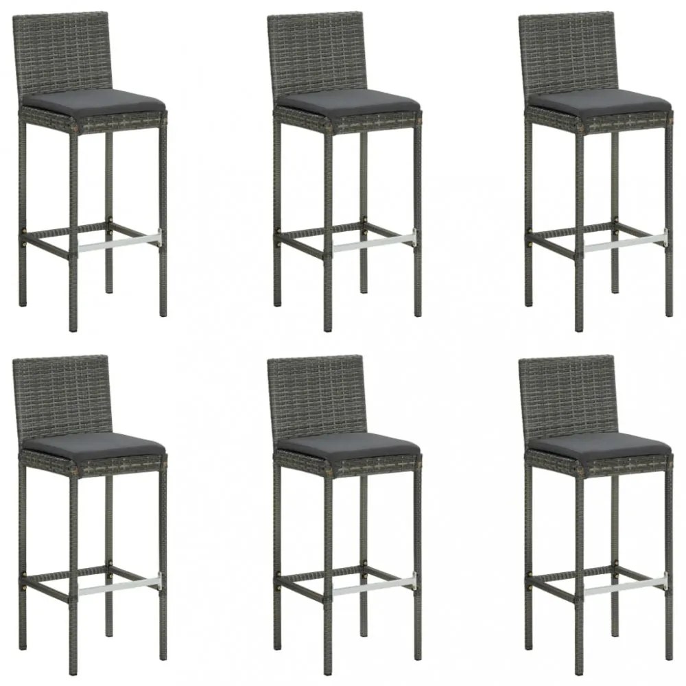 7 darabos szürke polyrattan kerti bárszett párnákkal