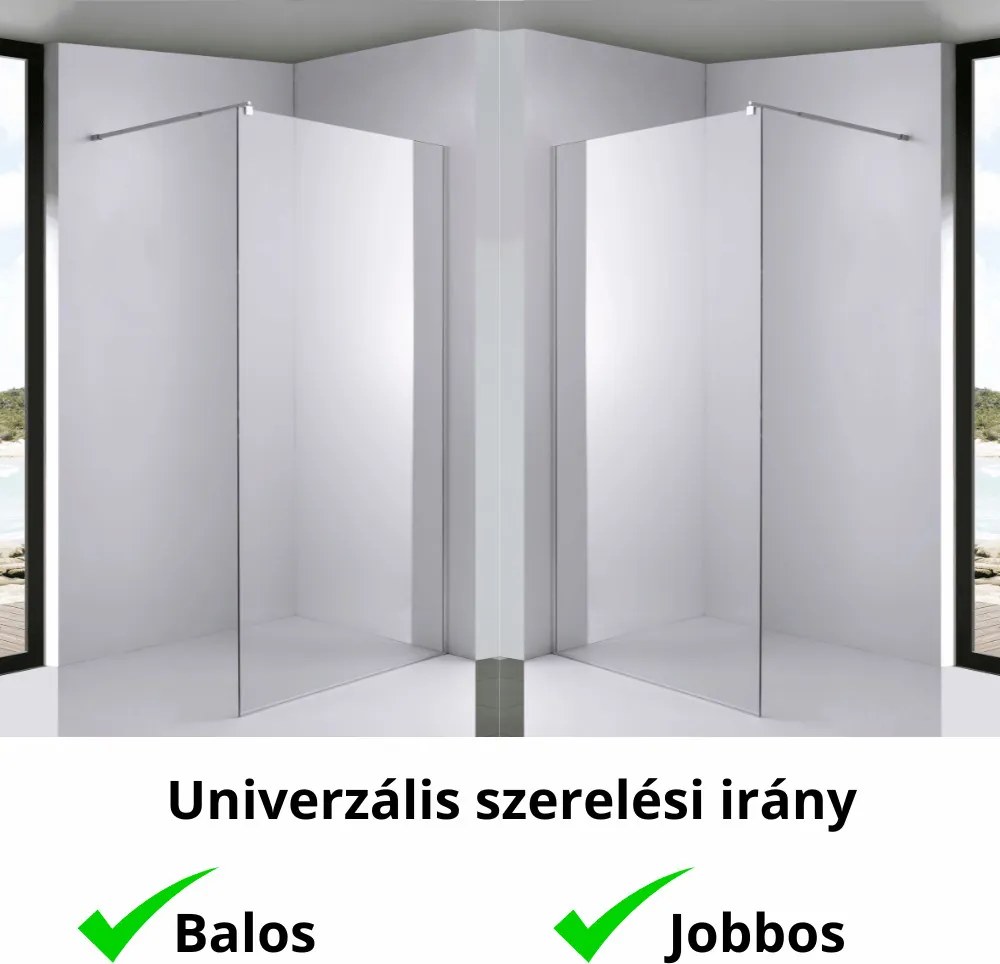 Stuxi Milano Walk-in zuhanyfal, 140x200 cm, 8 mm vastag vízlepergető biztonsági üveggel, króm profillal és távtartóval