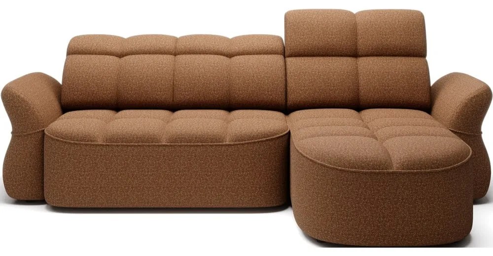 Sárga-barna bársony kinyitható-tárolóhelyes sarokkanapé (jobb oldali-heverő résszel) Beneth – ELTAP