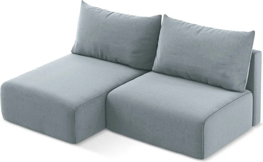 Kék bársony kinyitható-tárolóhelyes sarokkanapé (bal oldali-heverő résszel) Kalena – Makamii