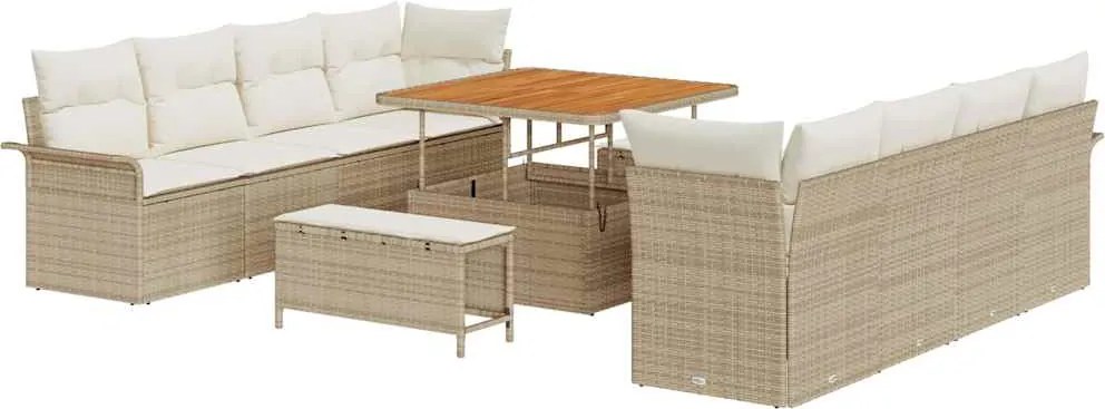 vidaXL Kerti Kanapé Szett párnával 11 pcs Bézs polirattan